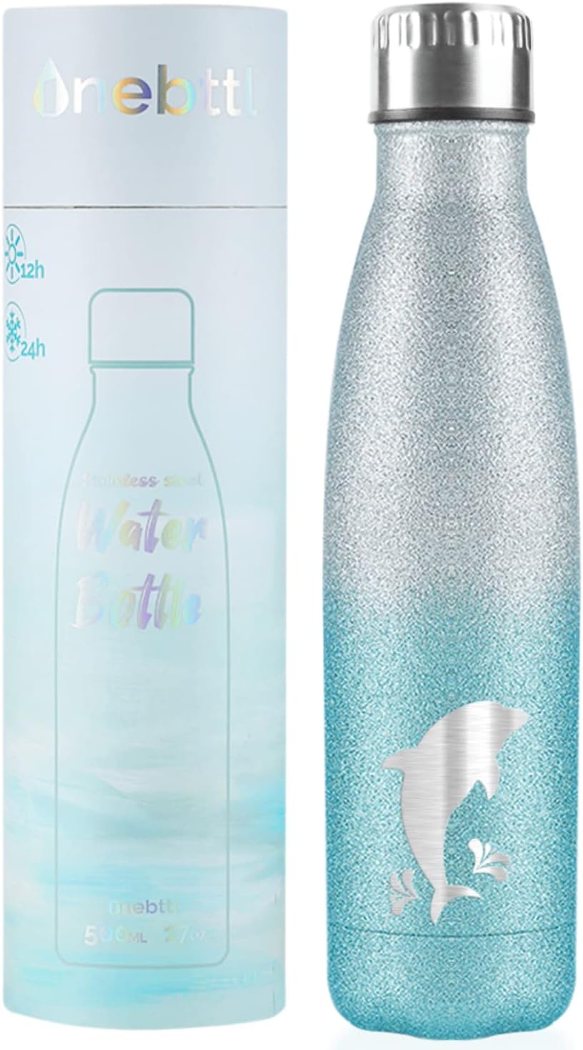 Dolphin Stainless Steel Glitter Bottle, 17oz