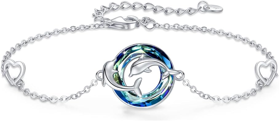 Dolphin Bracelet, 925 Sterling Silver Best Friends Double Dolphin