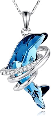 Dolphin Necklace, 18K White Gold Plated Blue Crystal Pendant