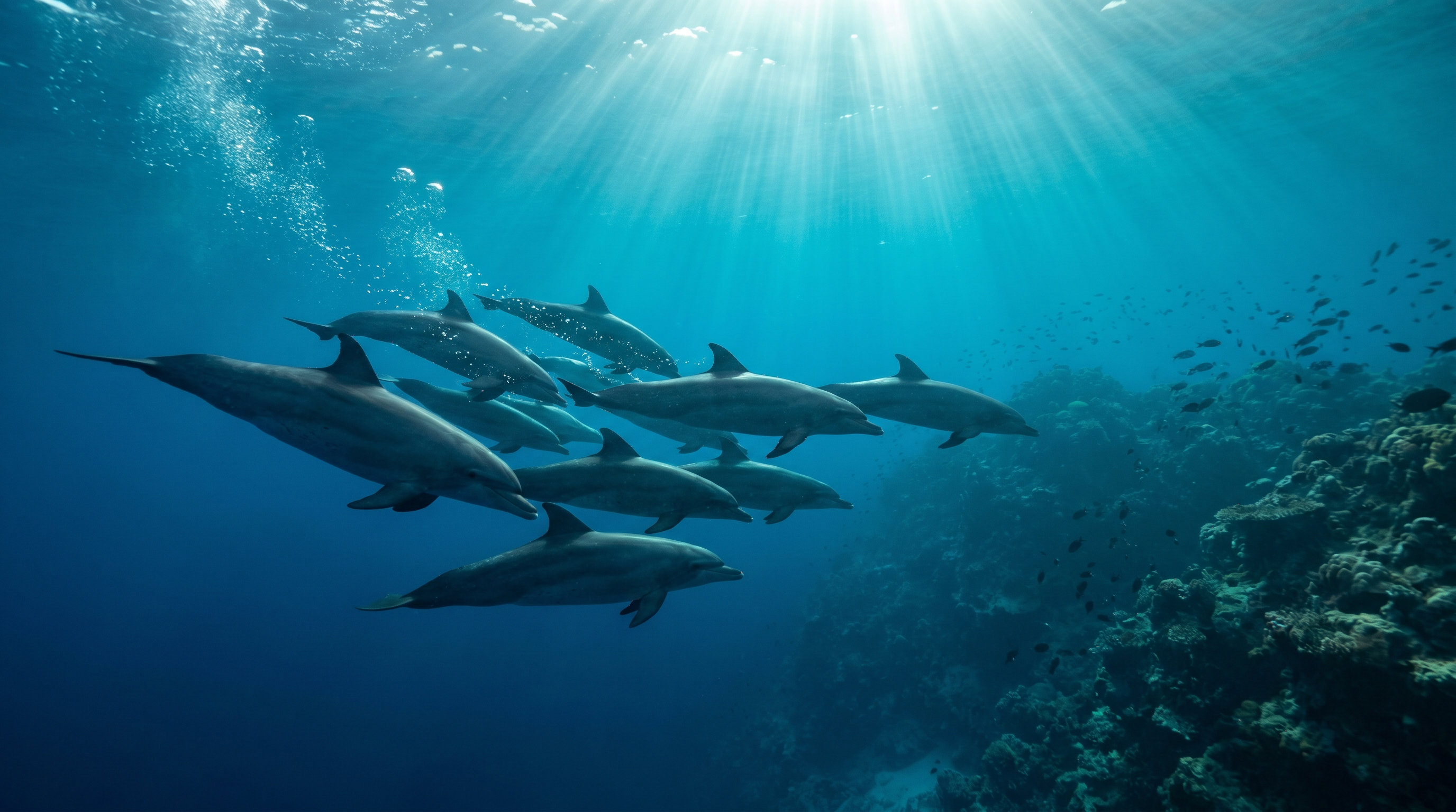 Pod of Dolphins Underwater
